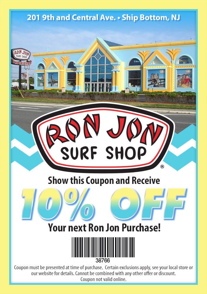 10% discount at the Ship Bottom Ron Jon store