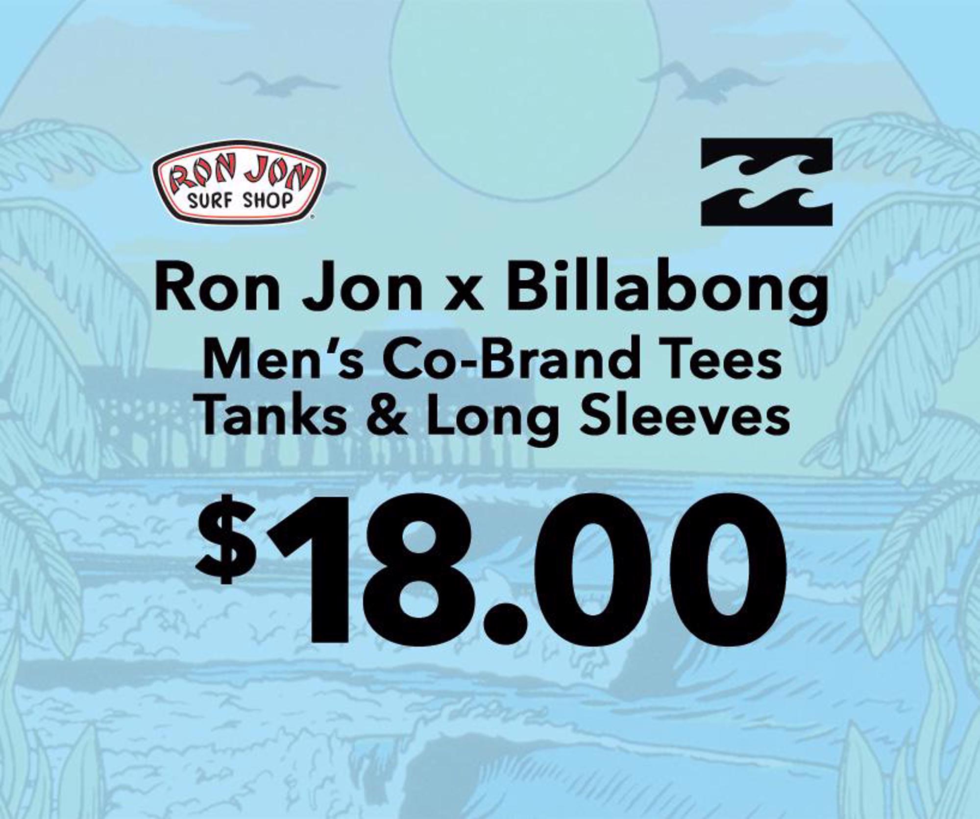 Ron Jon x Billabong Men's Co-Brand tees, tanks and long sleeve $18