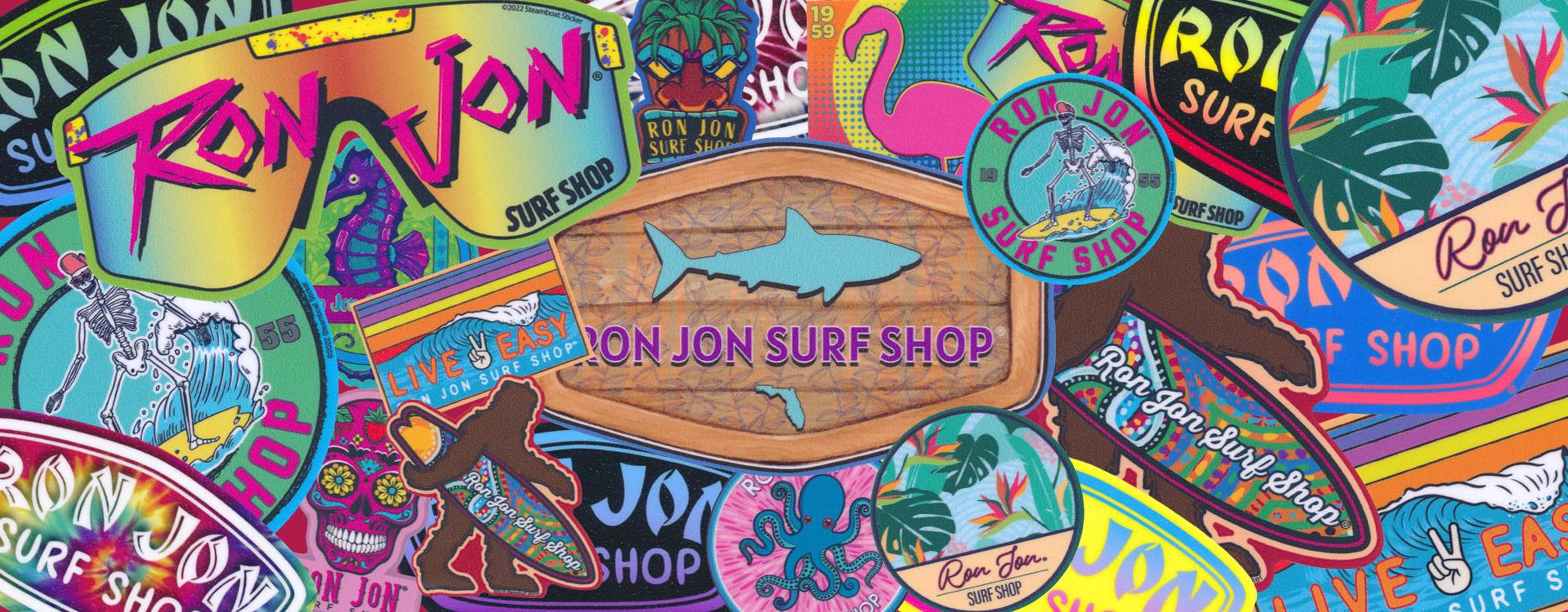 collage of new ron jon stickers