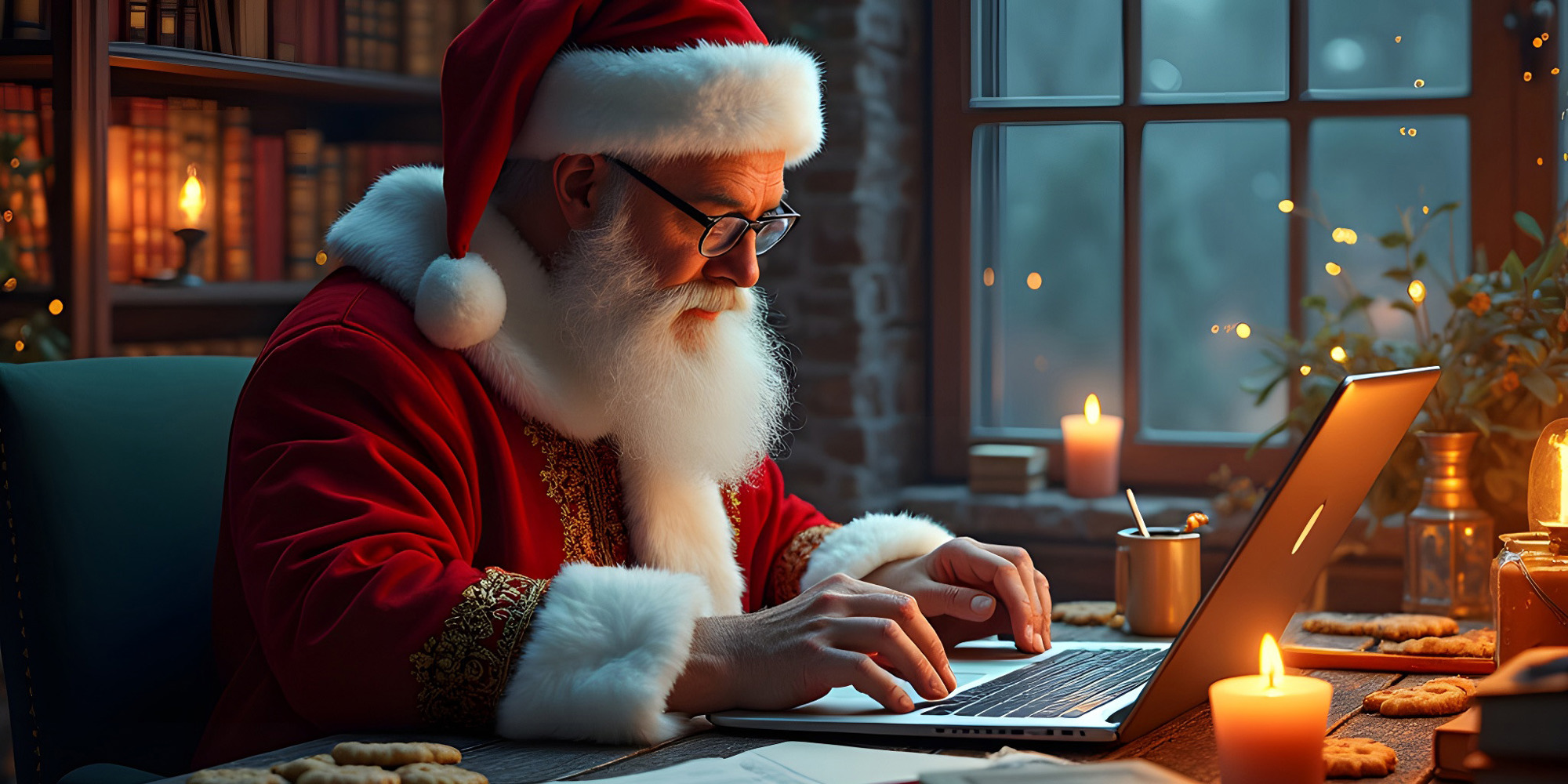 santa working at his desk