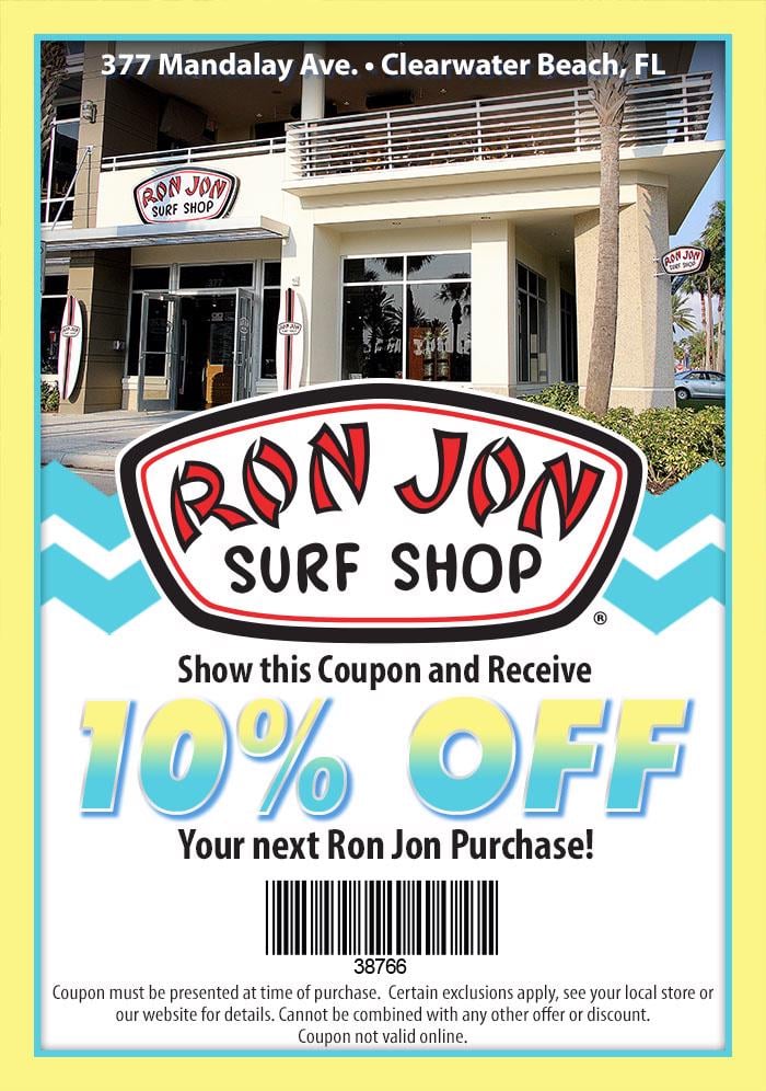 10% discount at the Clearwater Beach Ron Jon