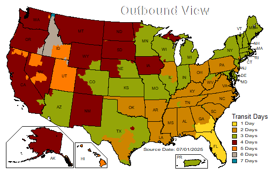 UPS Ground Time In Transit Map 2023