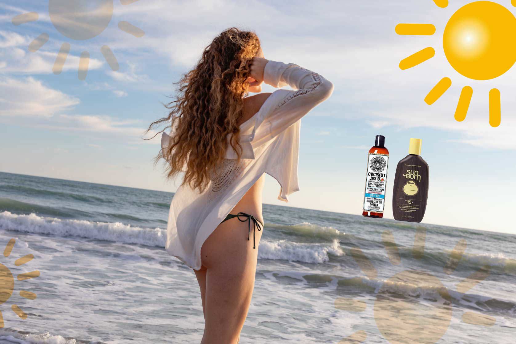 girl at the beach with sunscreen