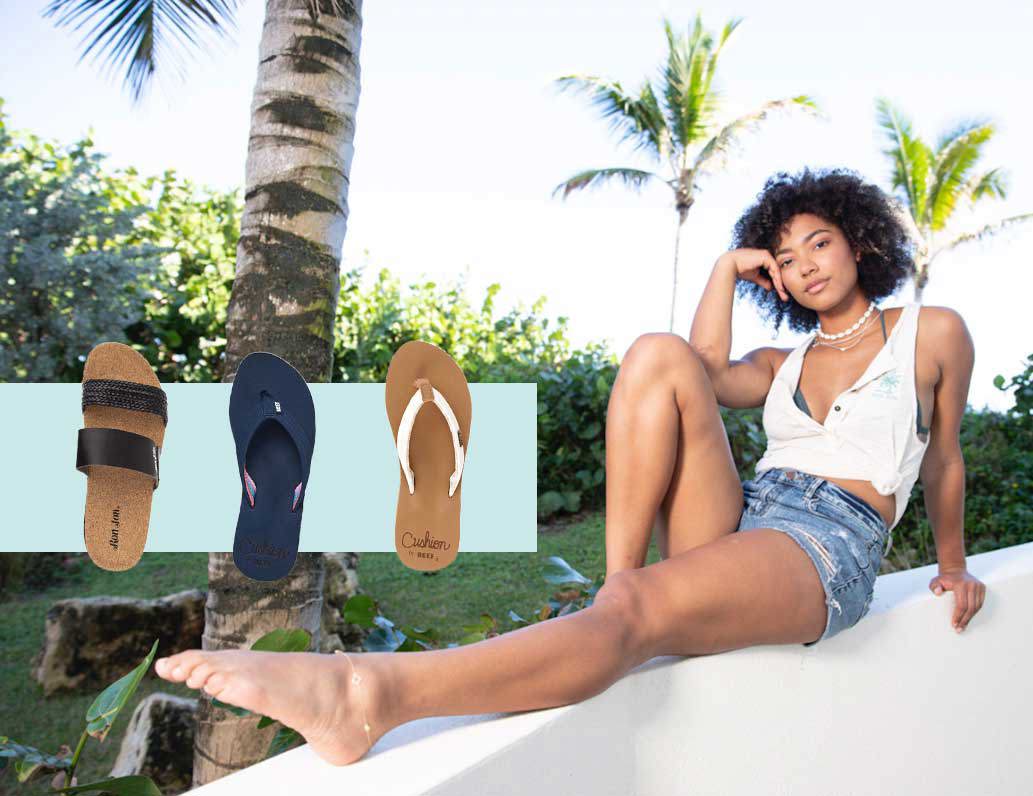 girl with photo of 3 sandals 
