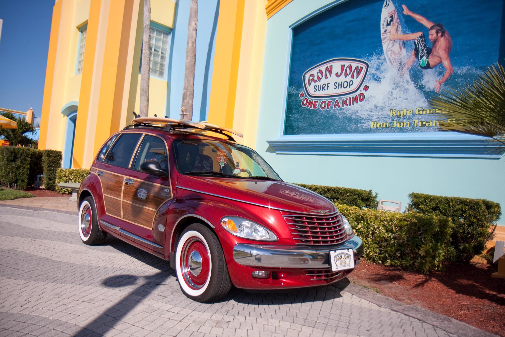 Photo of PT Cruiser car in front of Ron Jon Cocoa Beach