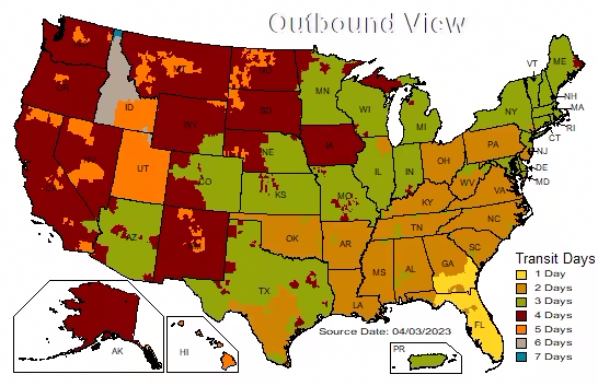 UPS Ground Time In Transit Map 2023