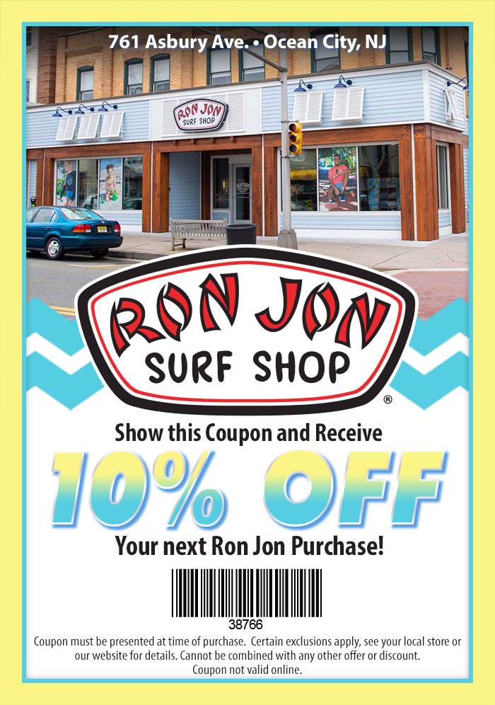 10% discount at the Ocean City New Jersey Ron Jon store