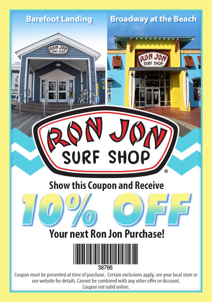 10% discount to Myrtle Beach Ron Jon stores