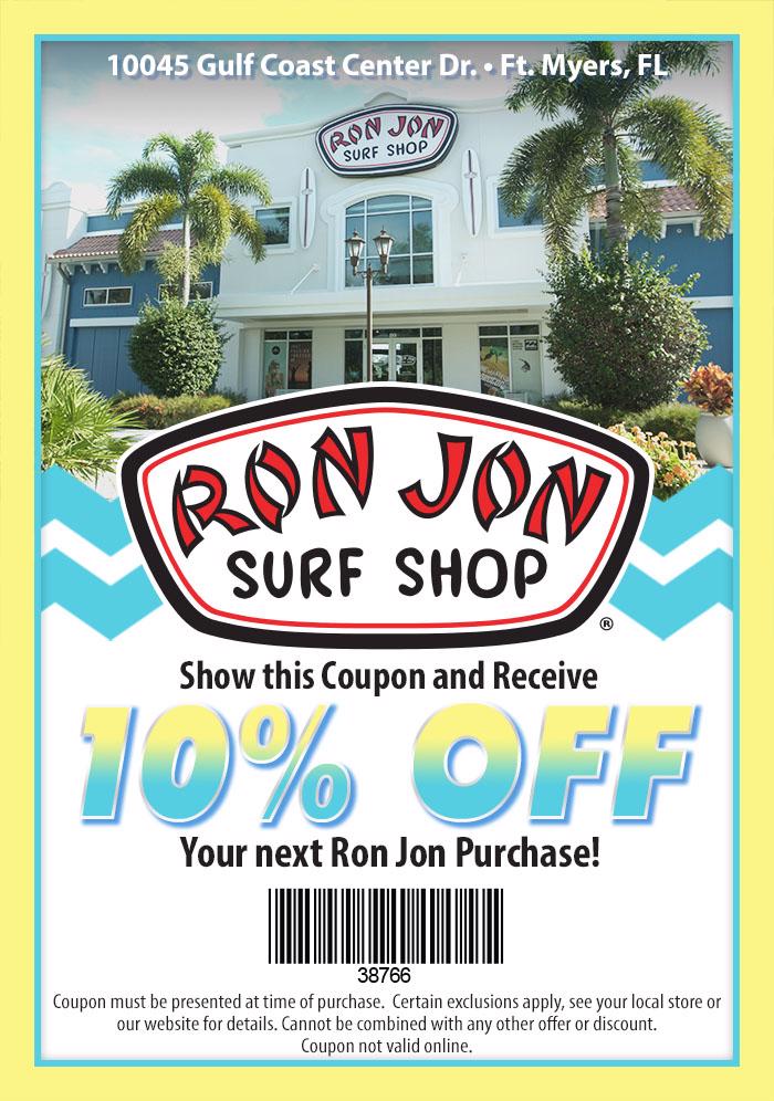 10% discount at the Ft. Myers Ron Jon store