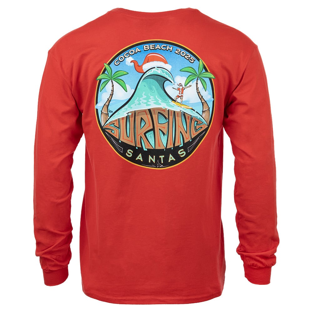 Surfing Santa 2025 Red Long Sleeve Tee | Ron Jon Surf Shop