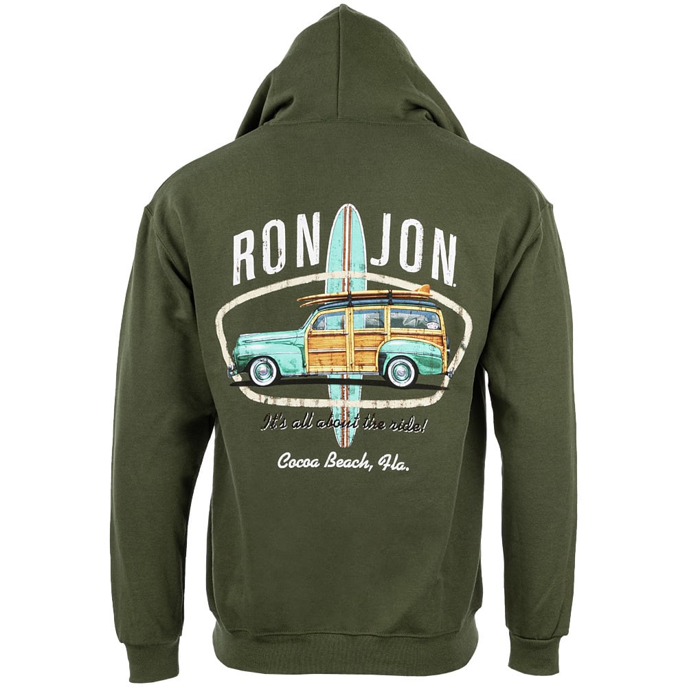 Ron Jon Cocoa Beach FL Distressed Vintage Woody Hooded Fleece