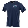 Navy blue short-sleeve t-shirt with a small Ron Jon Surf Shop Cocoa Beach logo featuring flowers on the left chest.