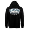 Black hoodie featuring a large RON JON Surfboards logo with Ocean City, MD text on the back.