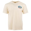Beige T-shirt with a small, colorful logo on the upper left chest reading Ron Jon Surf Shop, Cocoa Beach, Fla.