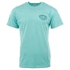 A plain turquoise T-shirt with a small logo on the left chest reads Ron Jon Surf Shop, Cocoa Beach.