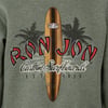 A Ron Jon Custom Surfboards logo with a surfboard, palm trees, and the text Est. 1959 printed on a green fabric background.