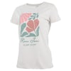 White T-shirt with floral graphic in pink and green, featuring the text Ron Jon Surf Shop.