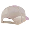 A light purple trucker hat with a beige mesh back and an adjustable plastic snap closure.