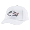 White baseball cap featuring the text Ron Jon Surf Shop on the front in bold, decorative letters with a curved brim and structured crown.