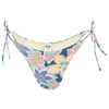 Floral bikini bottom with a multicolored pattern, featuring tie strings on both sides.