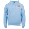 Light blue hooded sweatshirt with front pocket and drawstrings, featuring a small “Ron Jon Surf Shop” logo on the upper left chest.