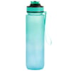 A green and blue ombre water bottle with a green lid and strap.