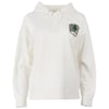 A white hooded sweatshirt with white drawstrings, a front pocket, and a small Orange Beach logo with a green palm tree on the left chest.