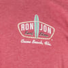 Red t-shirt with Ron Jon Surf Shop logo and a surfboard graphic, along with the text Cocoa Beach, Fla.
