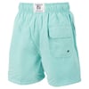 Light blue swim shorts with an elastic waistband and a front flap pocket.