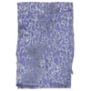 A folded piece of purple fabric with a light green abstract, vine-like pattern.