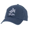 A navy blue baseball cap with a white embroidered turtle and the text Ron Jon on the front.