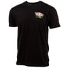 Black short-sleeve t-shirt with a small, colorful Ron Jon Surf Shop logo on the left chest.