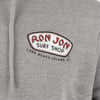 Gray hoodie featuring a Ron Jon Surf Shop Long Beach Island, NJ logo on the chest.