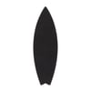 Black surfboard with a pointed tip and fishtail design on a white background.