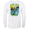 Long-sleeve white shirt featuring colorful graphic of a skeleton surfing a wave. Text includes Ron Jon Surf Shop and Ripcurl.