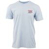 Light blue T-shirt with a small red and black graphic on the upper left chest, displaying the word Ron Jon followed by Rip Curl.