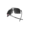 A pair of Knockaround sunglasses with clear frames, dark lenses, and gray arms is shown from the back and slightly to the side on a white background.