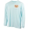 Light blue long-sleeve shirt with a small, colorful graphic featuring a surfer and palm trees on the upper left chest with a Florida flag themed Ron Jon logo..