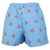 Light blue seersucker boxer shorts with an elastic waistband and red lobster print pattern.