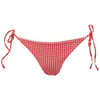 Red and white gingham bikini bottom with side ties and scalloped trim along the top edge.