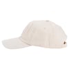 A beige baseball cap with a curved brim and an adjustable strap at the back is shown in a side view.