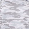 Close-up of a fabric with a gray and white camouflage pattern.