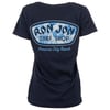 Navy blue T-shirt with Ron Jon Surf Shop Panama City Beach and a blue leaf pattern graphic on the back.