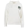 White hooded sweatshirt with front pocket and small Key West graphic with palm trees on the upper left chest.
