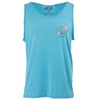 A sleeveless light blue tank top with a small Ron Jon Surf Shop logo and floral graphic on the upper left chest.