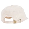 Beige baseball cap viewed from the back, featuring a brass buckle closure for size adjustment.