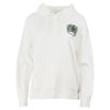 A white hooded sweatshirt with a front pocket, white drawstrings, and Long Beach Island text with a palm tree graphic on the upper left chest.