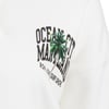 Close-up of a white shirt featuring a graphic with a palm tree and the text Ocean City Maryland Ron Jon Surf Shop.