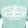 Mint t-shirt with a white Ron Jon Surf Shop logo featuring small turtle graphics and Long Beach Island printed below.
