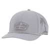 Gray baseball cap featuring a Ron Jon Surf Shop logo patch on the front and a palm tree design on the side.